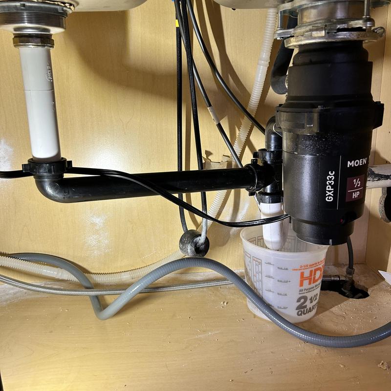 Kitchen sink continuous waste drain installation under cabinet