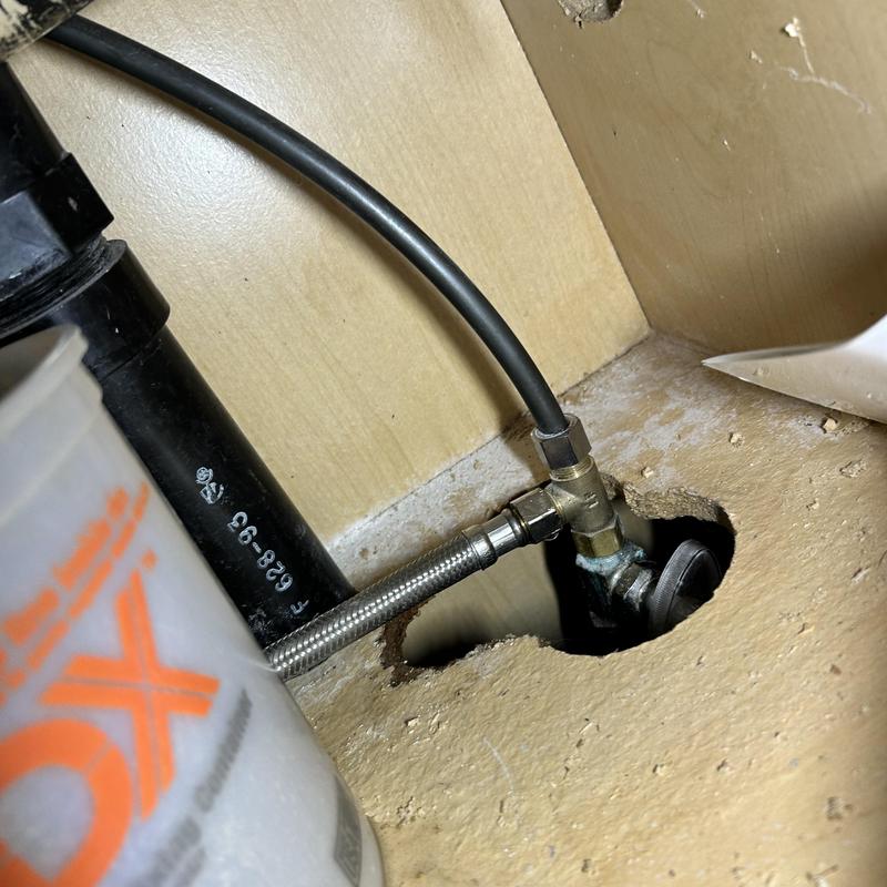 Kitchen sink water supply valve and braided hose installation