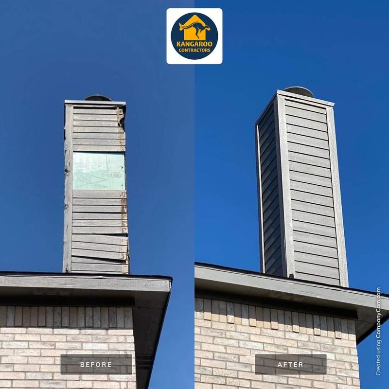 Chimney chase siding and trim replacement before and after Chimney chase siding and trim replacement before and after