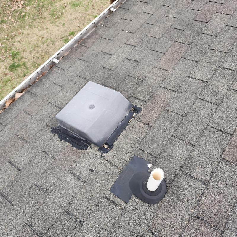 Roof vents with sealed flashing on asphalt shingles