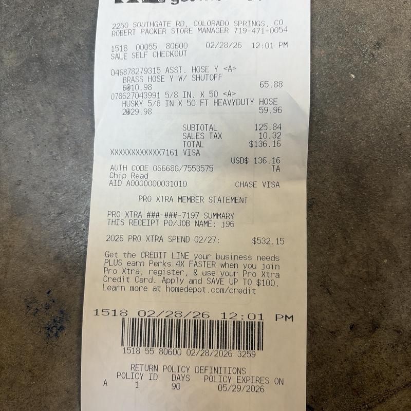 Heavy-duty hose with brass shutoff purchase receipt
