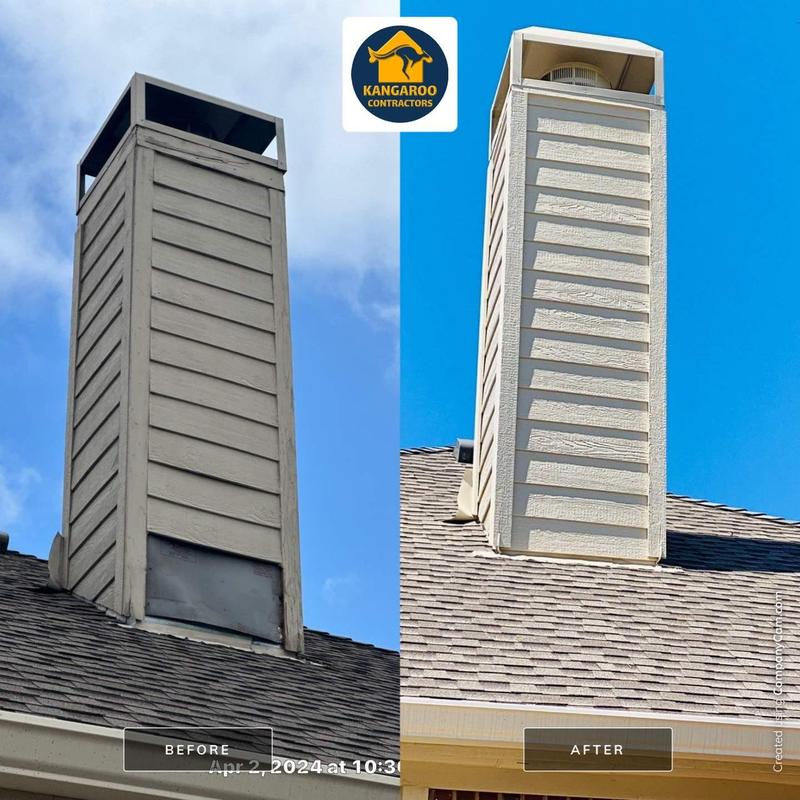Chimney chase with new LP SmartSide siding before and after Chimney chase with new LP SmartSide siding before and after