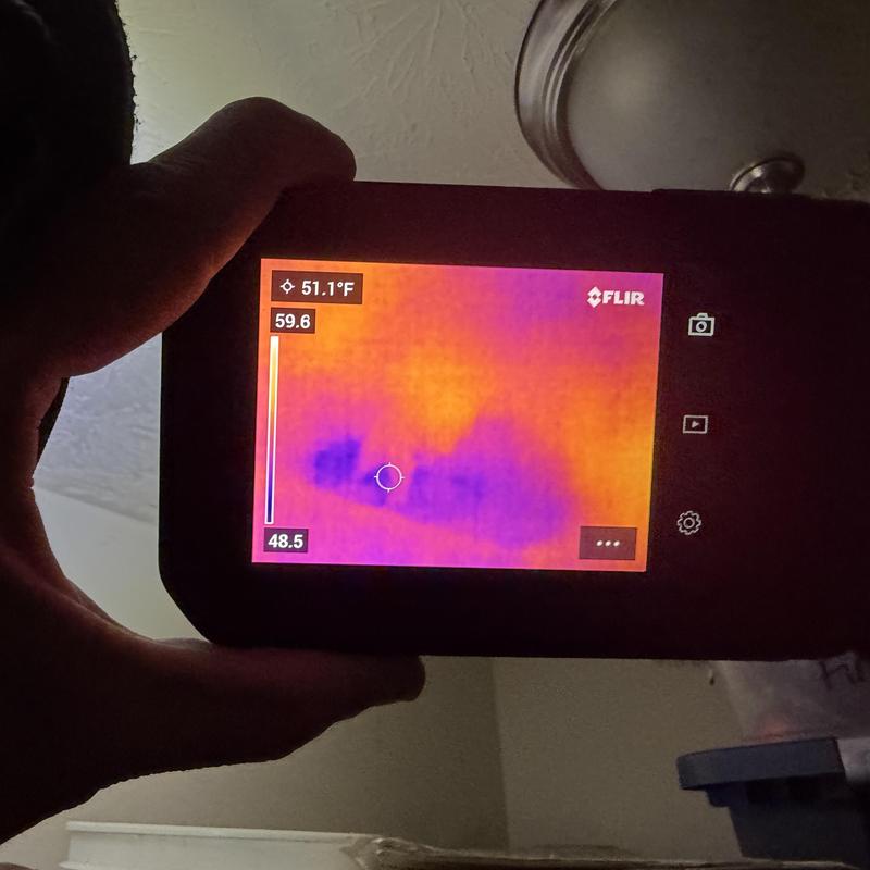 Thermal camera showing ceiling moisture detection