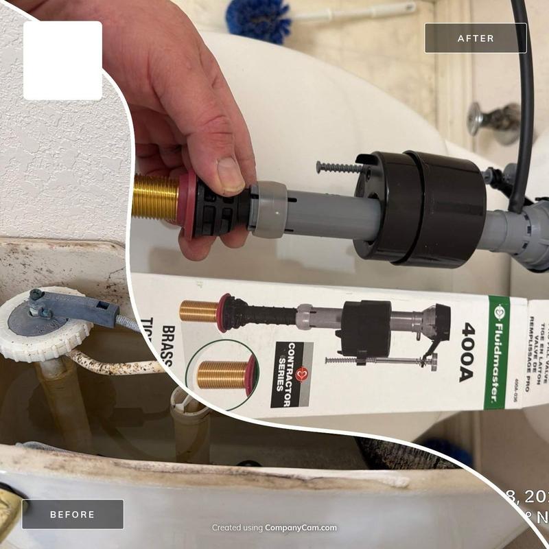 Toilet fill valve with brass supply connection installed