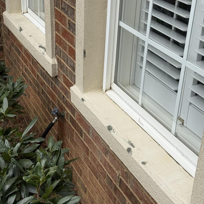 Stucco exterior wall with defective holes near window