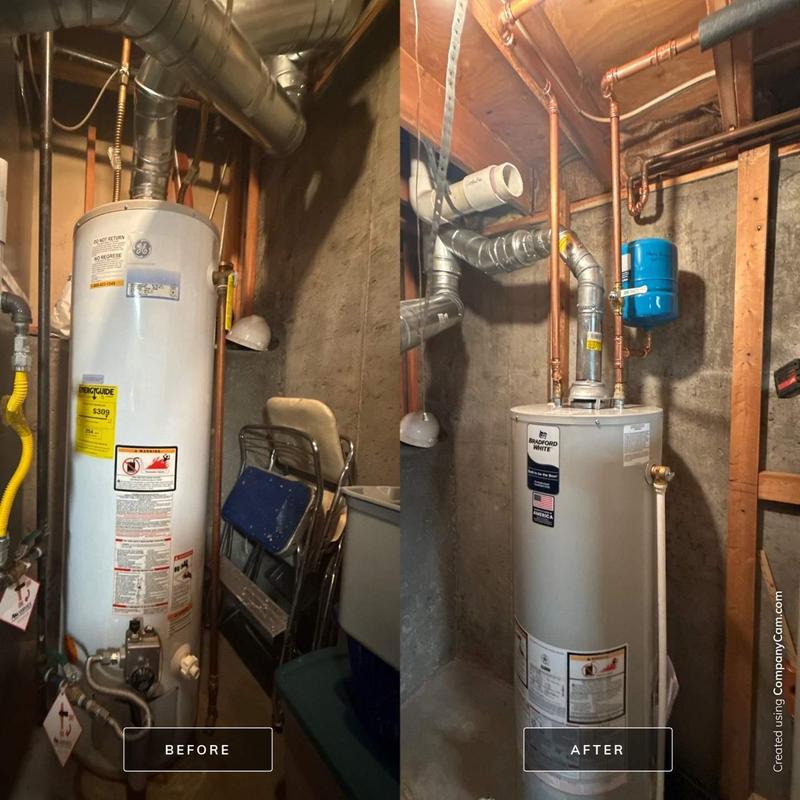 Water heater replacement with updated piping and venting