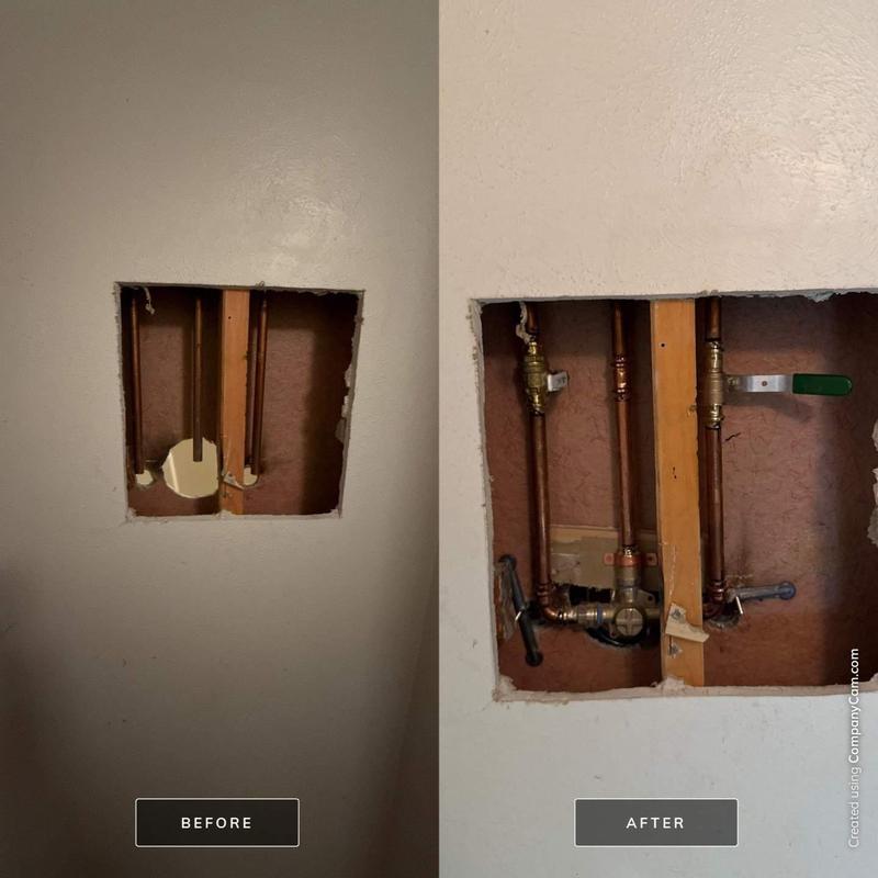 Shower valve and piping installation before and after