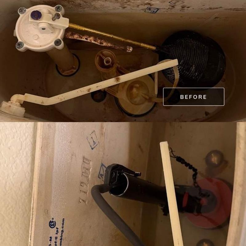 Toilet fill valve and flush valve before and after replacement