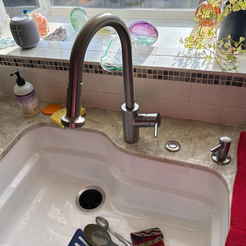HansGrohe kitchen faucet installed on countertop sink