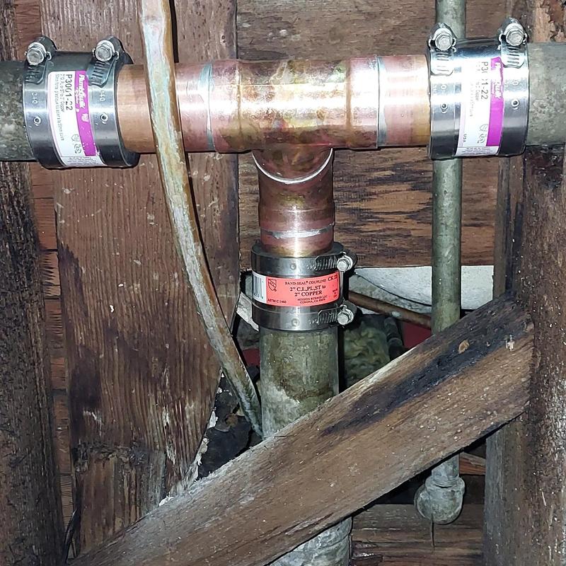 Copper pipe fitting repair with transition couplings
