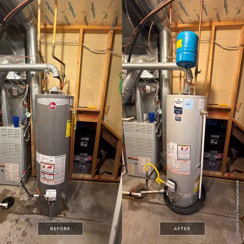 Water heater replacement with expansion tank installed