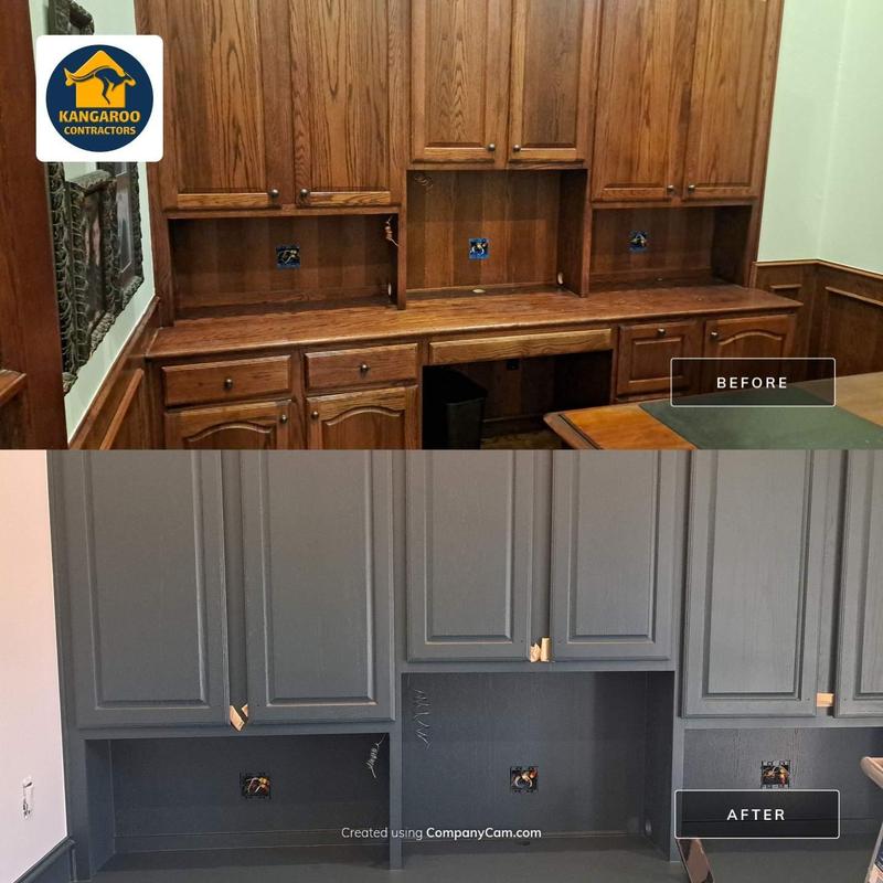 Built-in cabinets and desk, primed and painted update