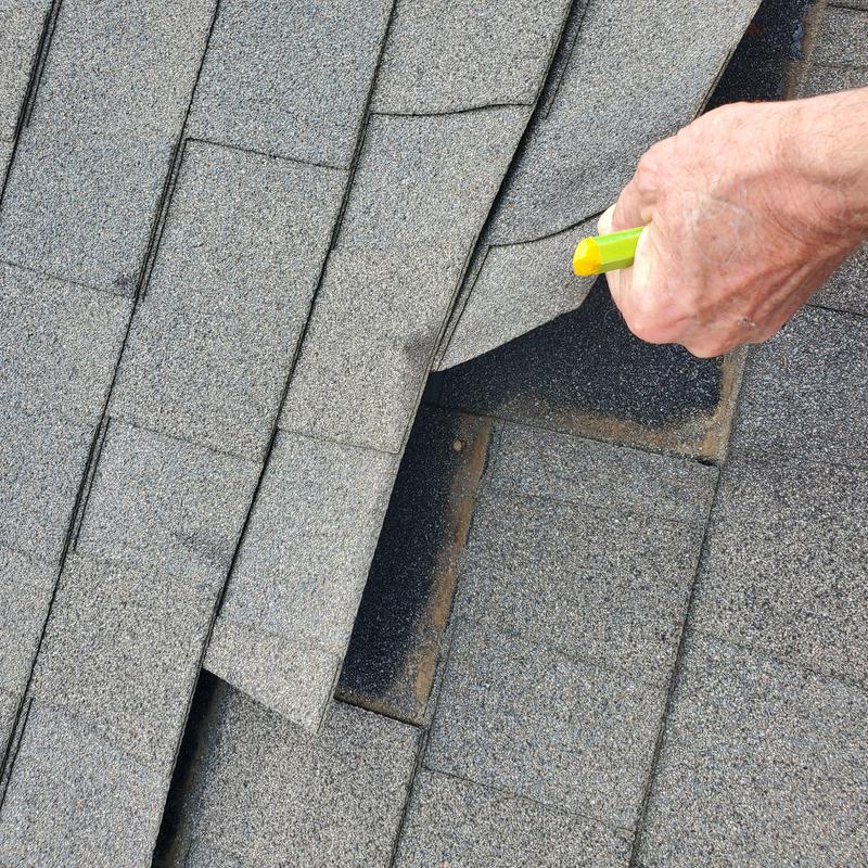 Asphalt shingles lifted for hail damage inspection