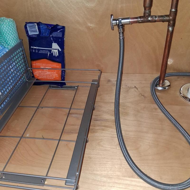 Stop valve and braided hose installation under sink