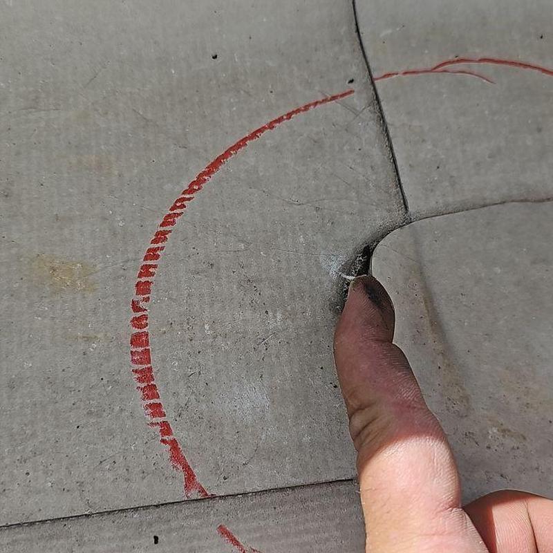 TPO flat roof loose seam inspection with red mark TPO flat roof loose seam inspection with red mark