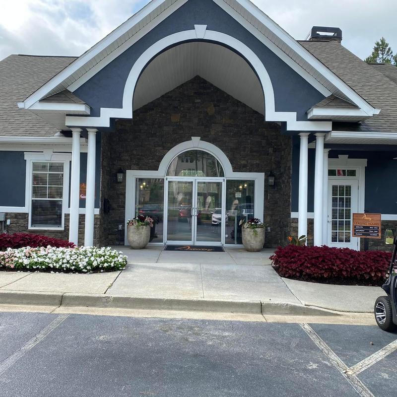 Asphalt shingle roof on leasing office exterior