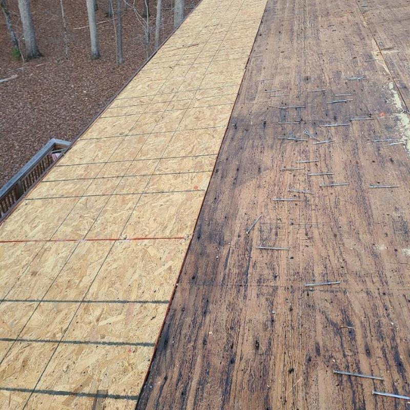 Roof decking replacement with new plywood sheets Roof decking replacement with new plywood sheets