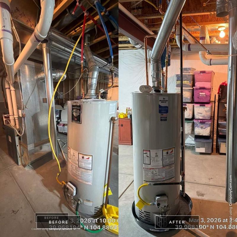 Water heater with gas line and exhaust installation