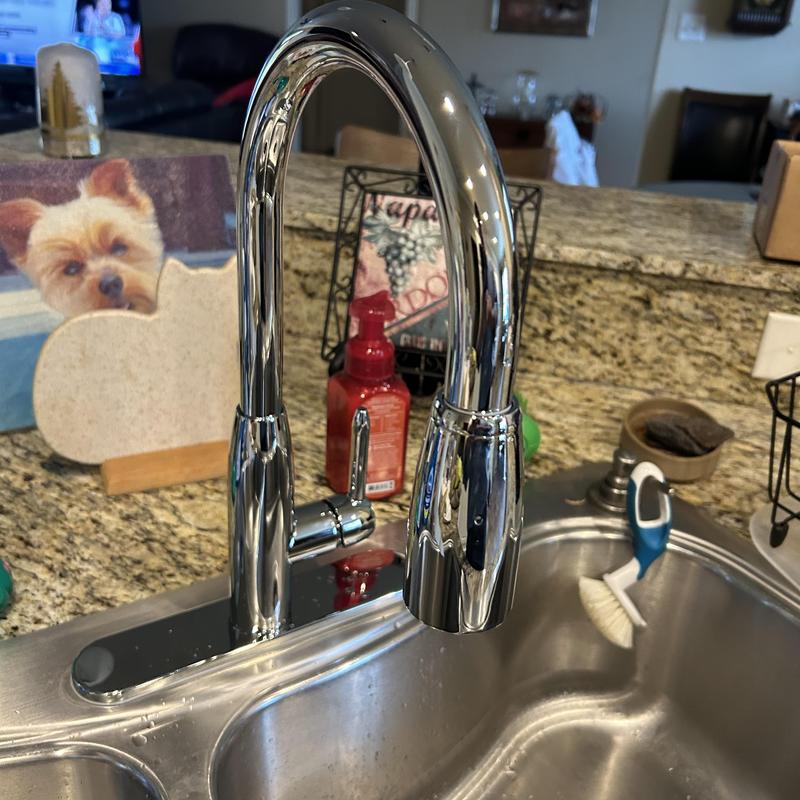 Kitchen faucet spray head reconnected at sink