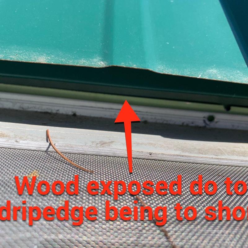 Metal drip edge with exposed wood damage