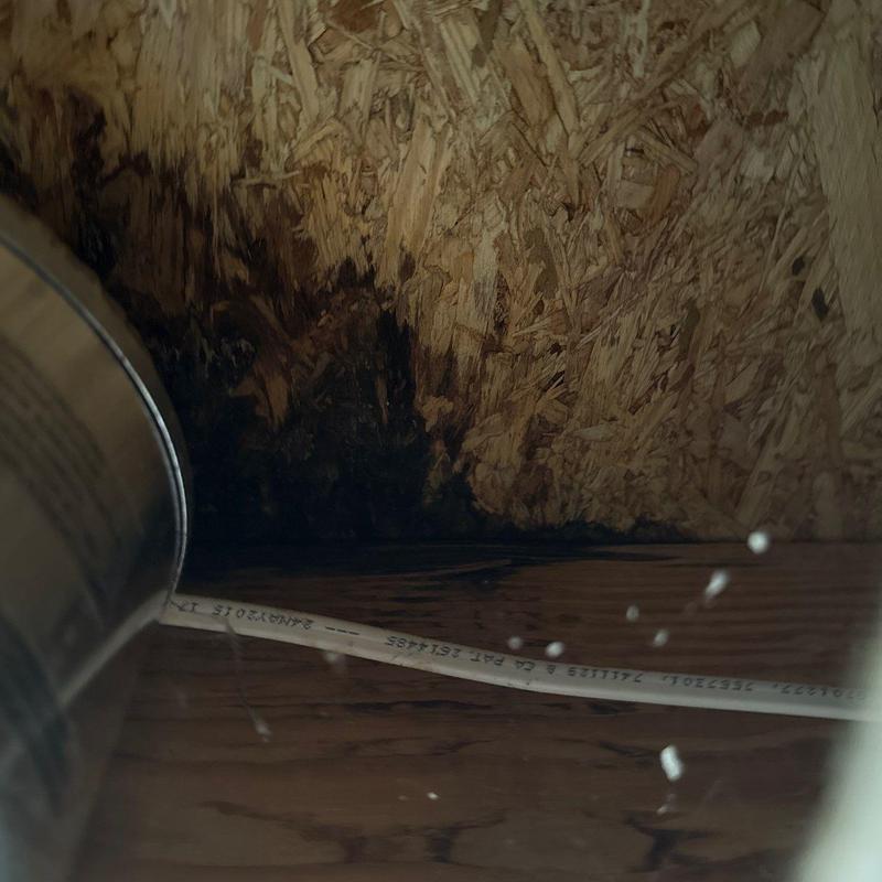 Wood sheathing with mold growth in roof attic