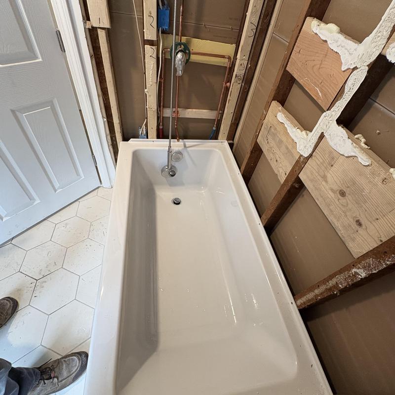 Tub shower unit replacement with new valve and overflow