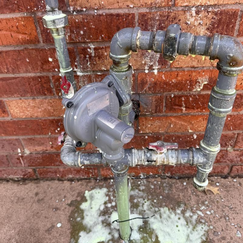 Gas regulator and piping leak testing with foam spray