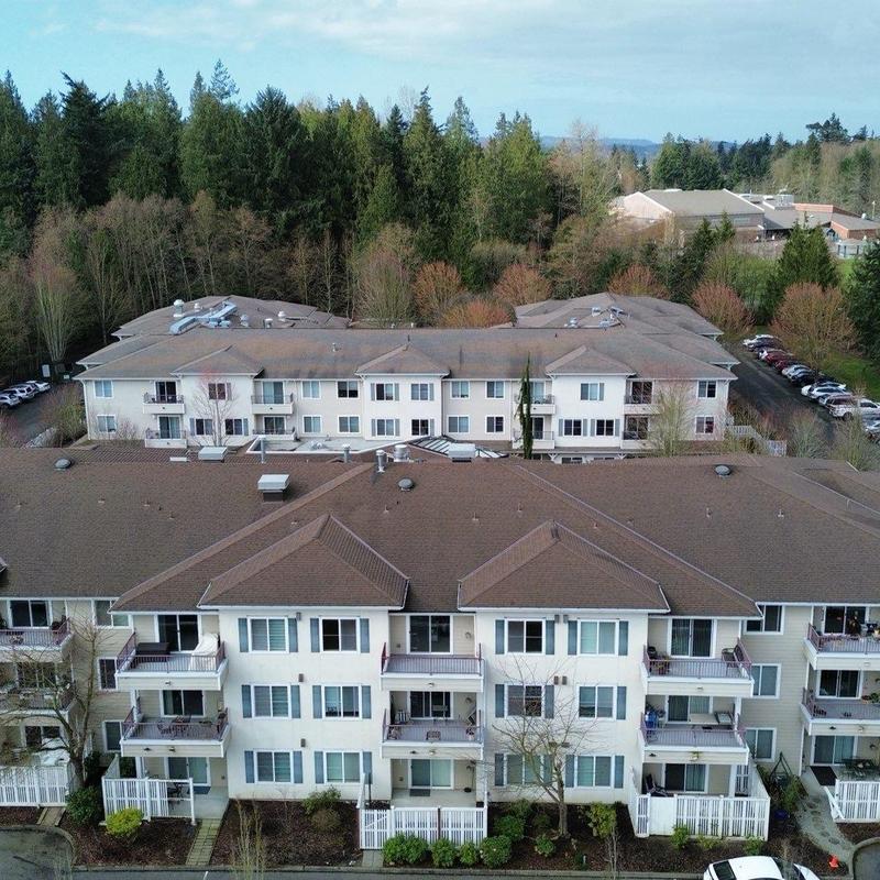 Apartment complex roof aerial inspection with drone