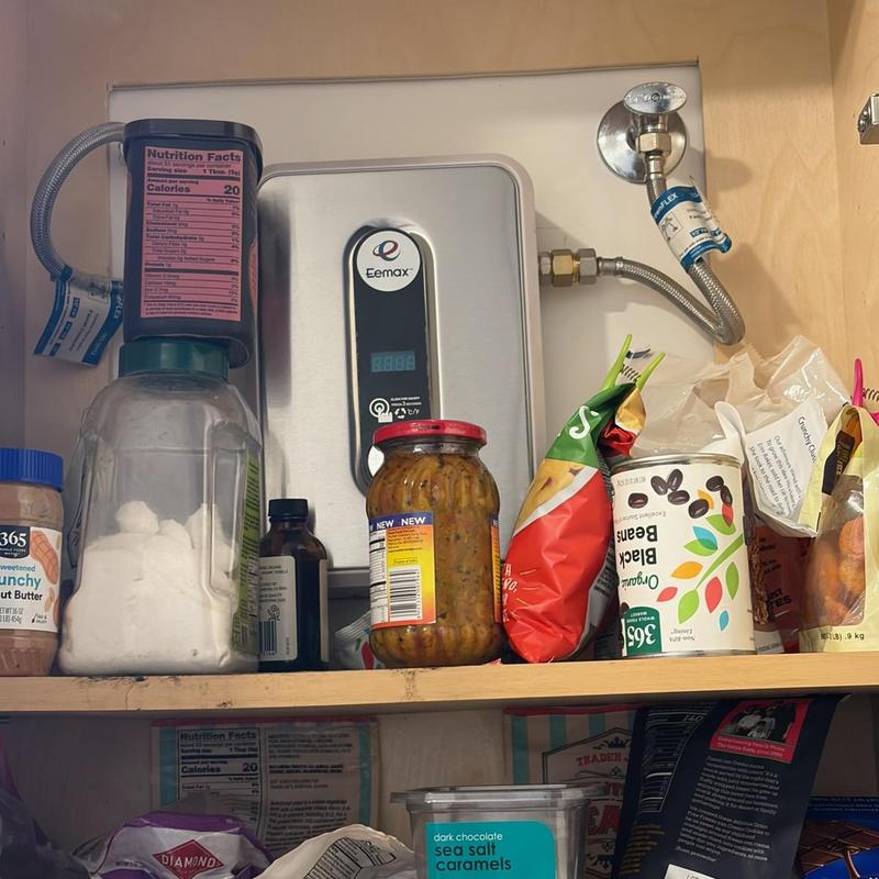 Eemax tankless water heater installation in cabinet