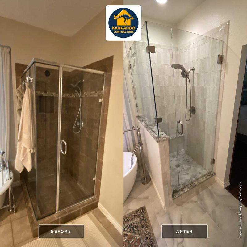 Frameless glass shower with tile flooring upgrade Frameless glass shower with tile flooring upgrade