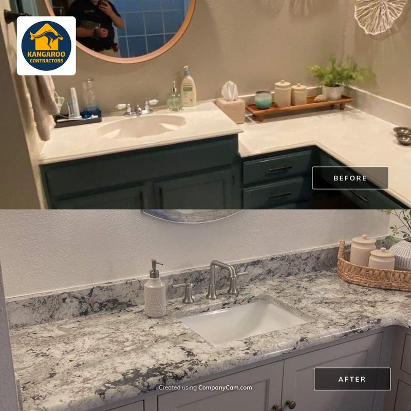 Granite bathroom countertop with undermount sink before and after Granite bathroom countertop with undermount sink before and after