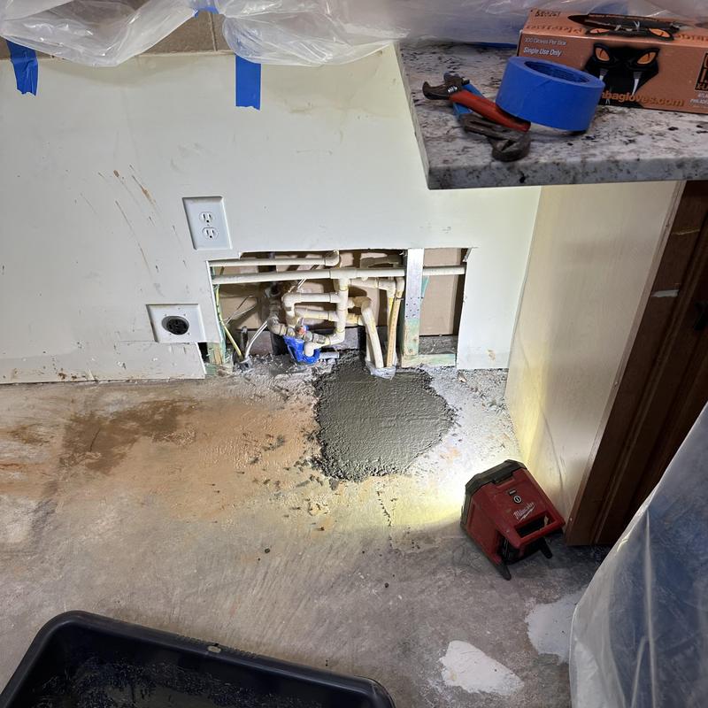 Slab leak repair with fresh concrete patch