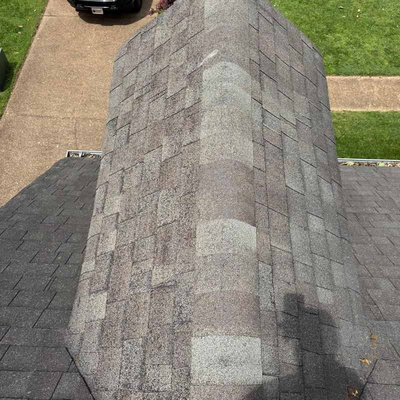 Roof ridge shingles with hail damage inspection
