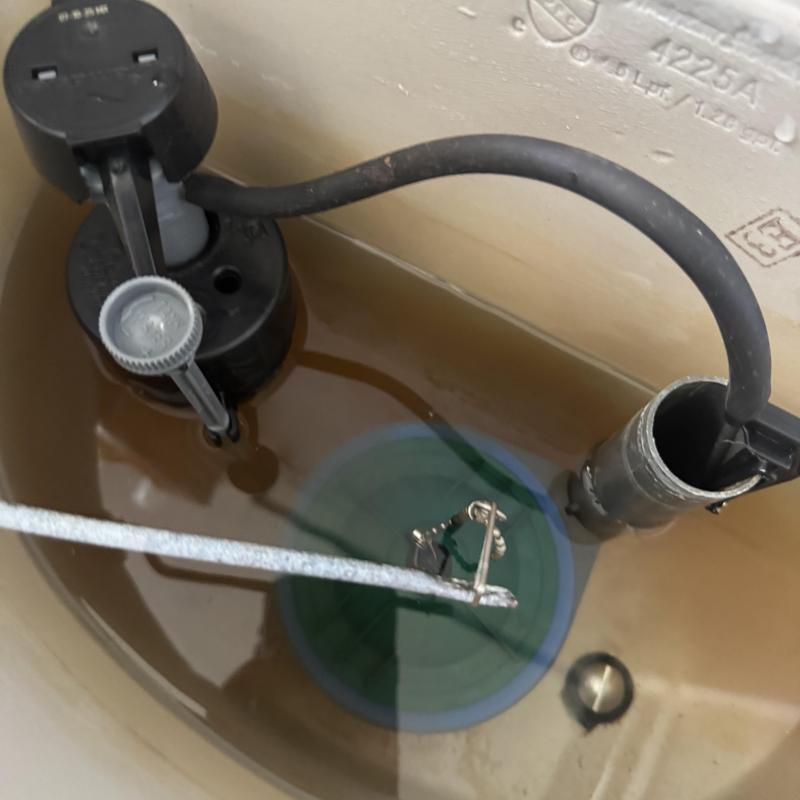 Toilet tank fill valve and flapper inside water tank