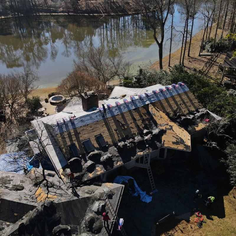 Roof decking replacement with protective underlayment installed Roof decking replacement with protective underlayment installed