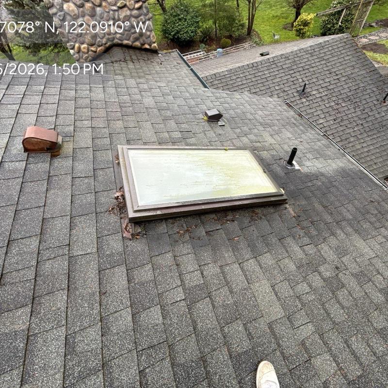 Skylight and shingle roof inspection on residential home