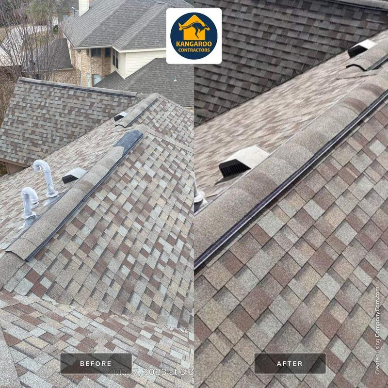 Asphalt shingle roof ridge vent installation before and after