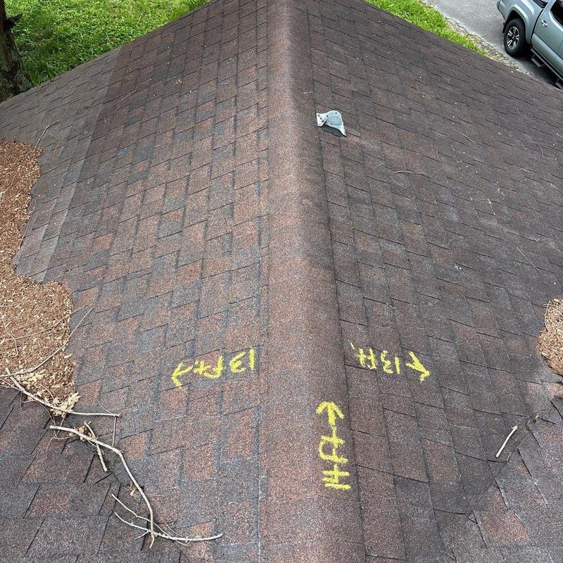 Asphalt shingle roof with hail damage markings