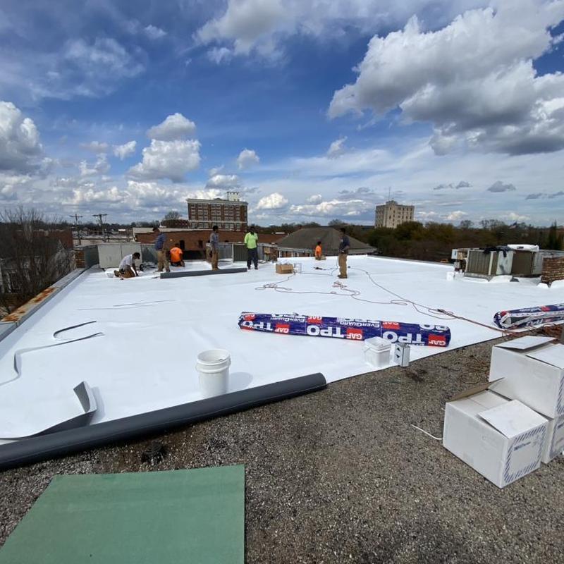 GAF TPO roofing system installation on commercial roof GAF TPO roofing system installation on commercial roof