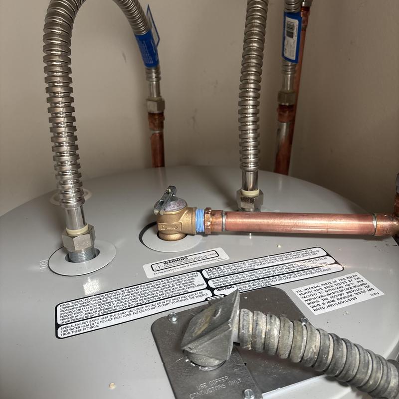 40 gallon electric water heater with T&P flex line installation 40 gallon electric water heater with T&P flex line installation