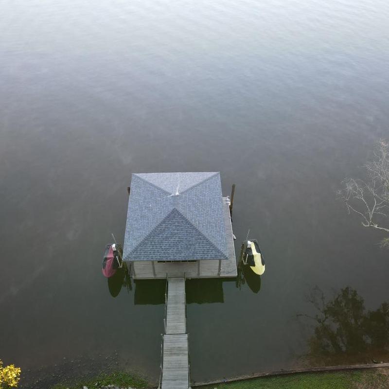 Owens Corning Duration Quarry Gray shingle roof on dock