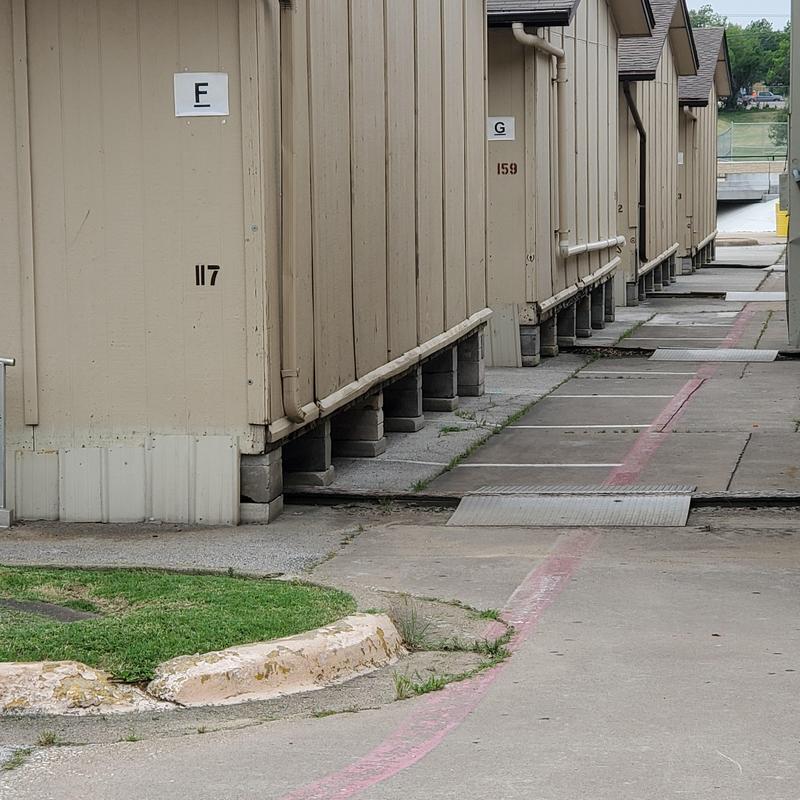 Mobile home foundations with visible support blocks