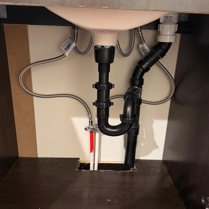 Bathroom sink p-trap and shutoff valves installation
