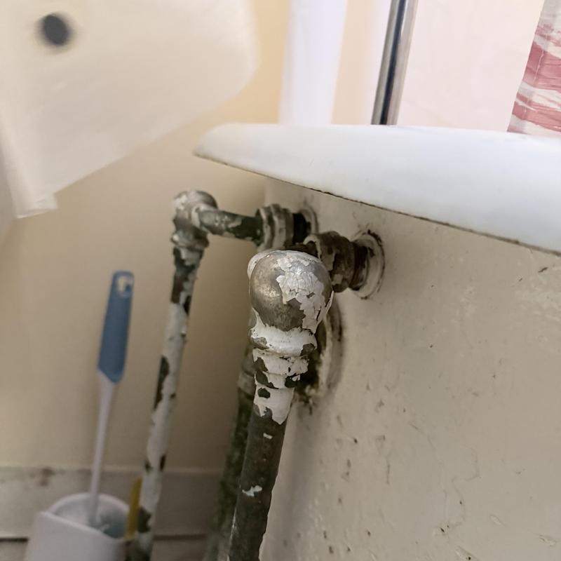 Two-handle tub valve with peeling paint and corrosion Two-handle tub valve with peeling paint and corrosion