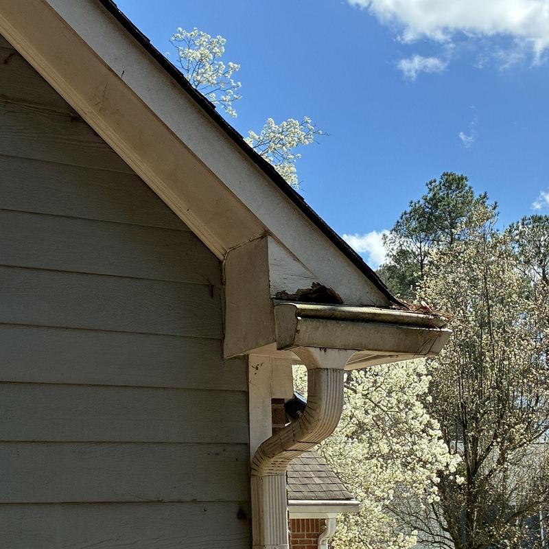 Roof fascia and gutter with water damage decay