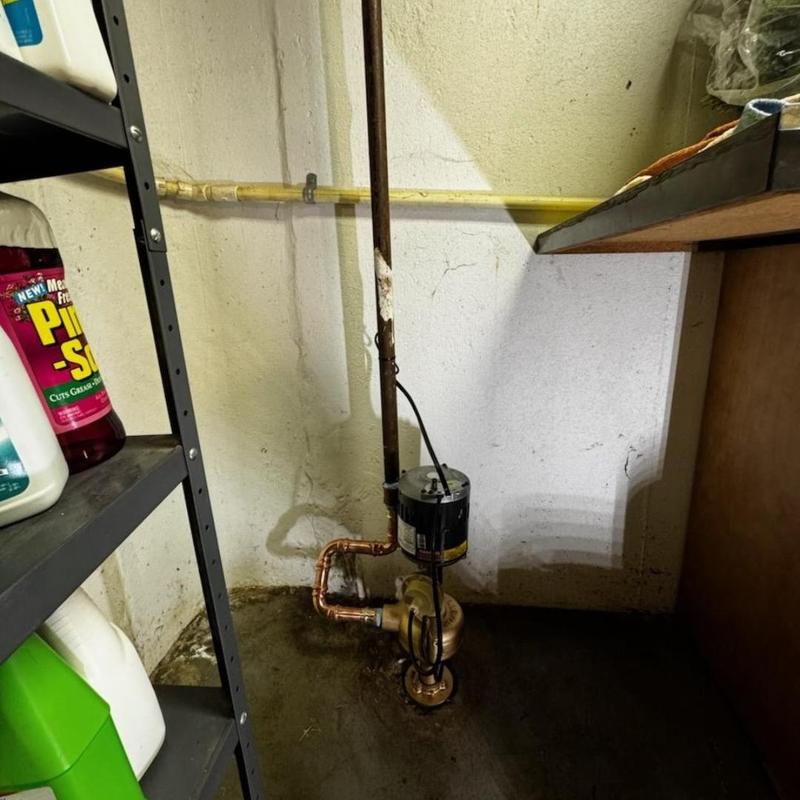 Shellback sump pump with copper piping installation