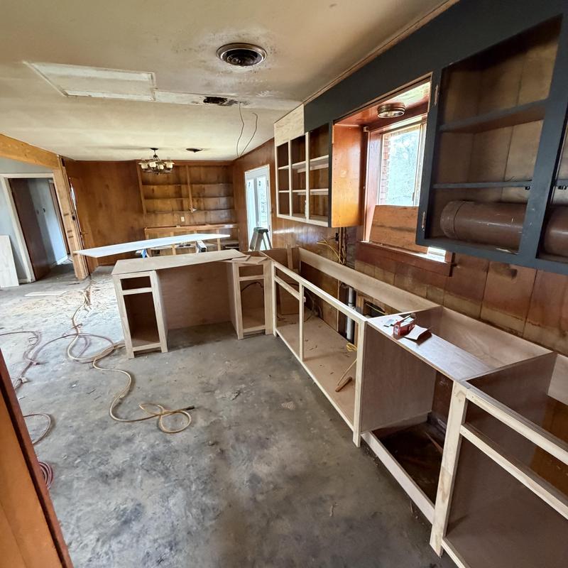 Kitchen cabinet frames installation in progress