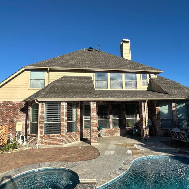 Tamko Titan XT Antique Slate roof with poolside backyard Tamko Titan XT Antique Slate roof with poolside backyard