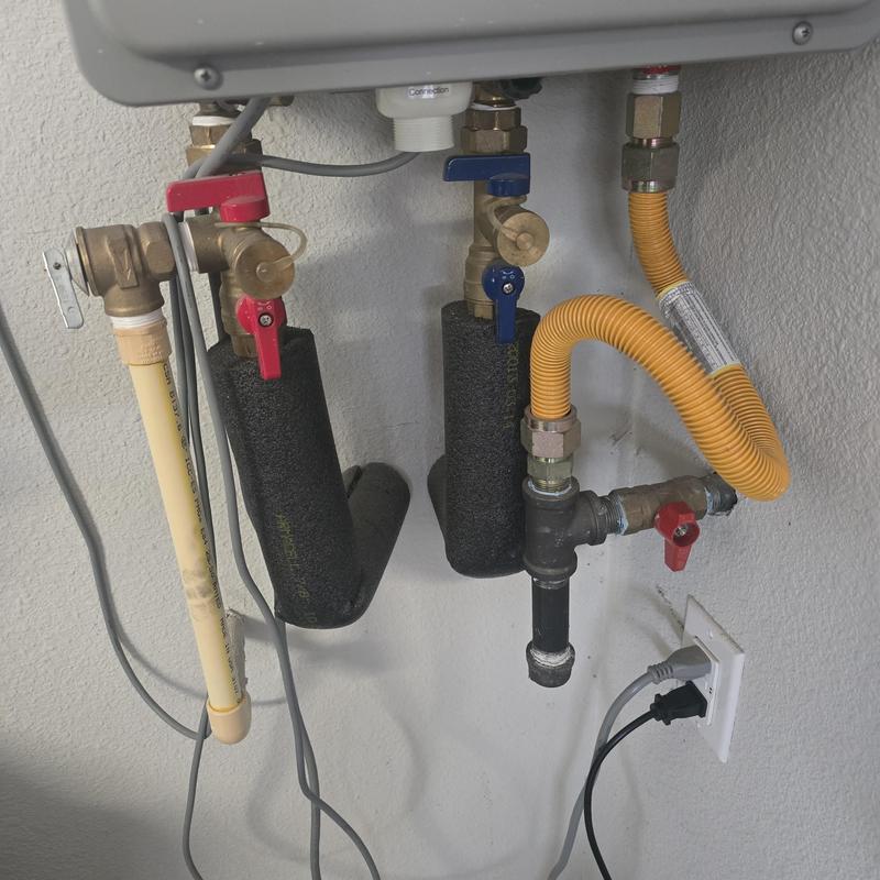 Tankless water heater gas and water connections