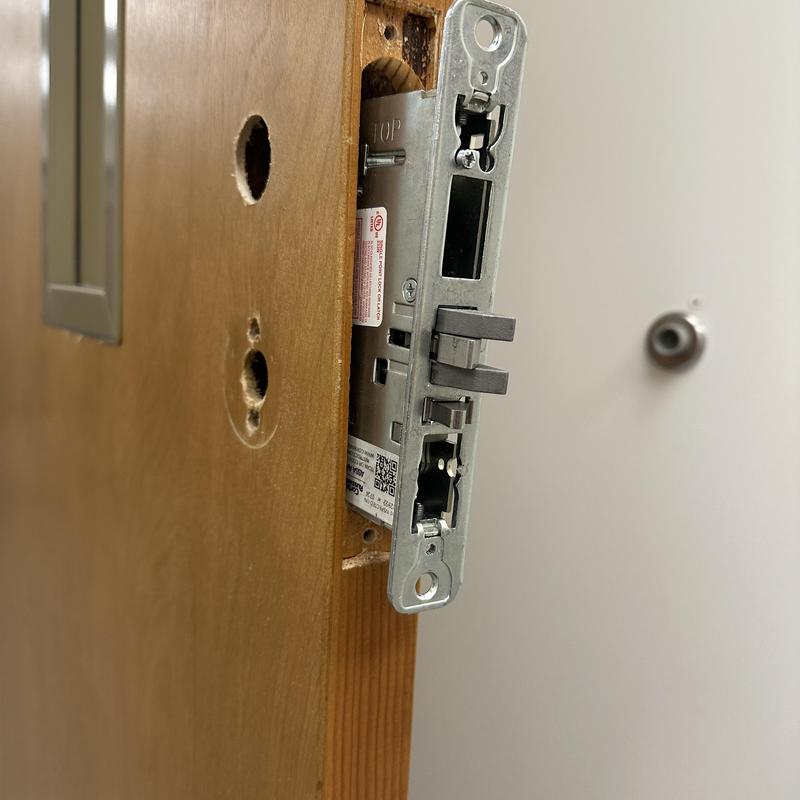 Commercial full mortice lock with new cut holes